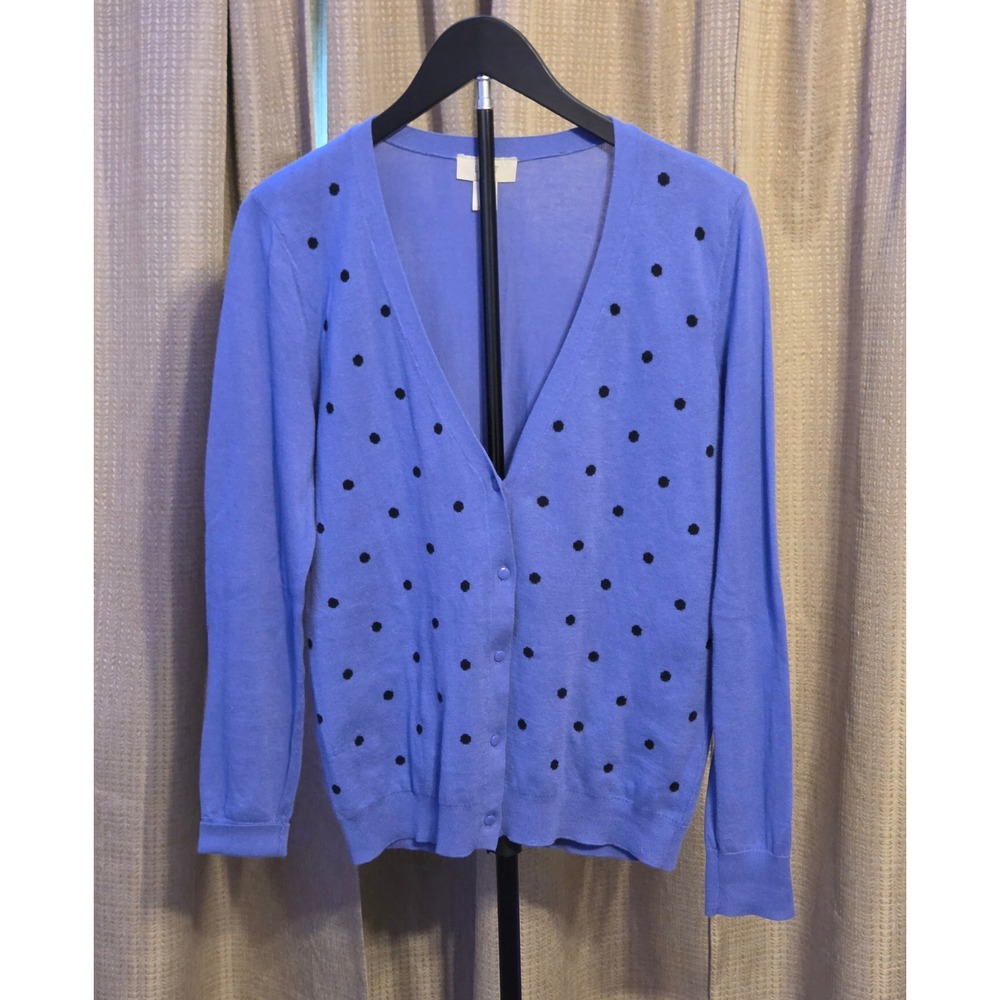 Ann Taylor Loft Button Up Cardigan Womens‎ Size Small Purple Black Polka Dots